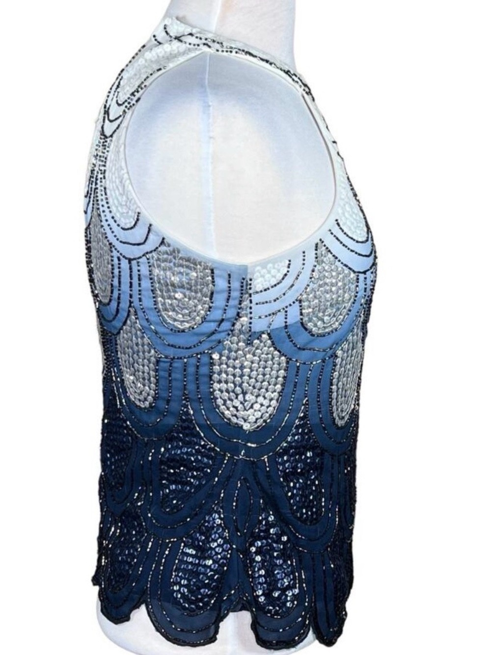 Embellished Ombre Halter Sequin Top - Navy to White - Picture 4 of 12